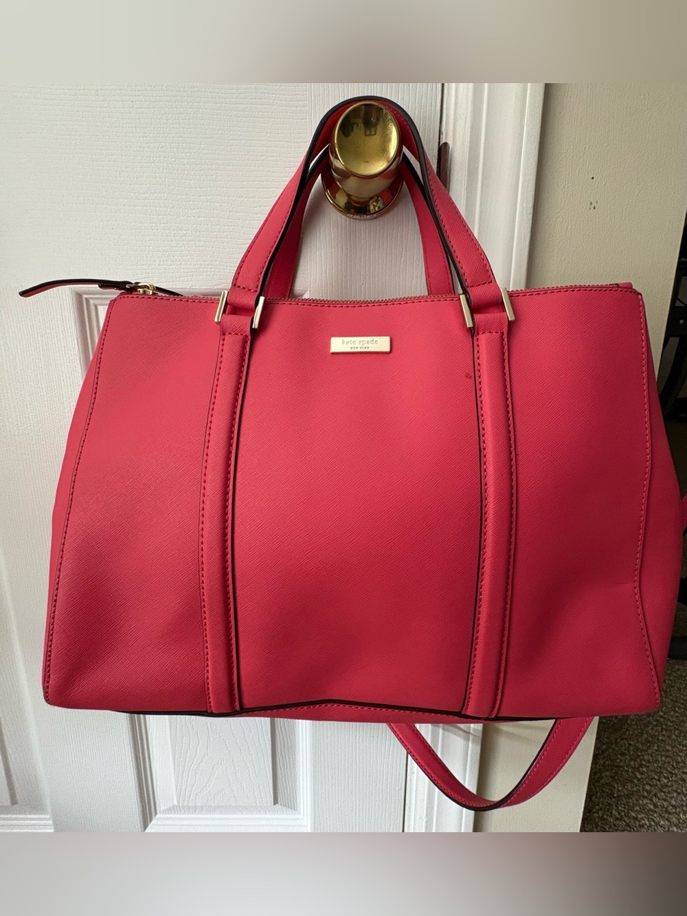 kate spade Bright Pink Saffiano Tote with Gold Hardware